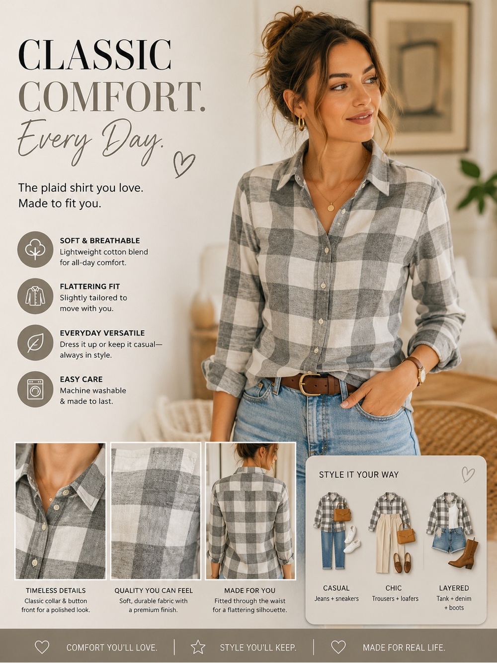 GAP Gray and White Plaid Button-Down Shirt